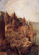 George Landseer The Burning Ghat Benares,as Seen From the City painting